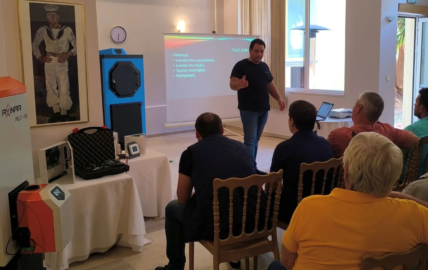 Technical training session with live product demo of Axinar biomass boiler